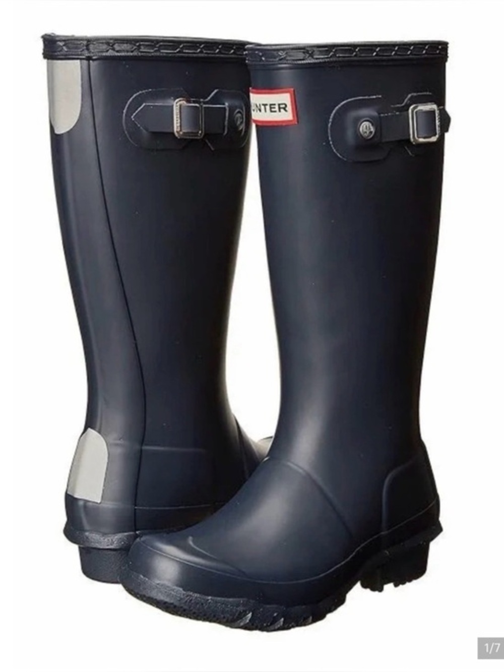 Kids' Original Matte Navy Waterproof Buckle Strap Rain Boots, MSRP $105, B4/G5
